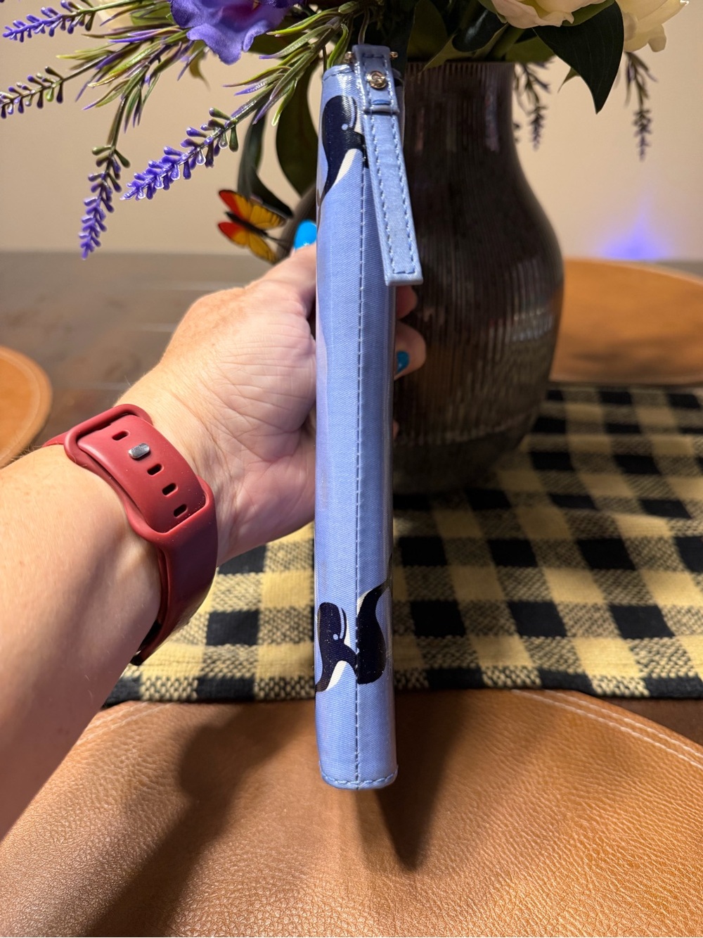 kate spade light blue wallet with navy whale print - Picture 4 of 10